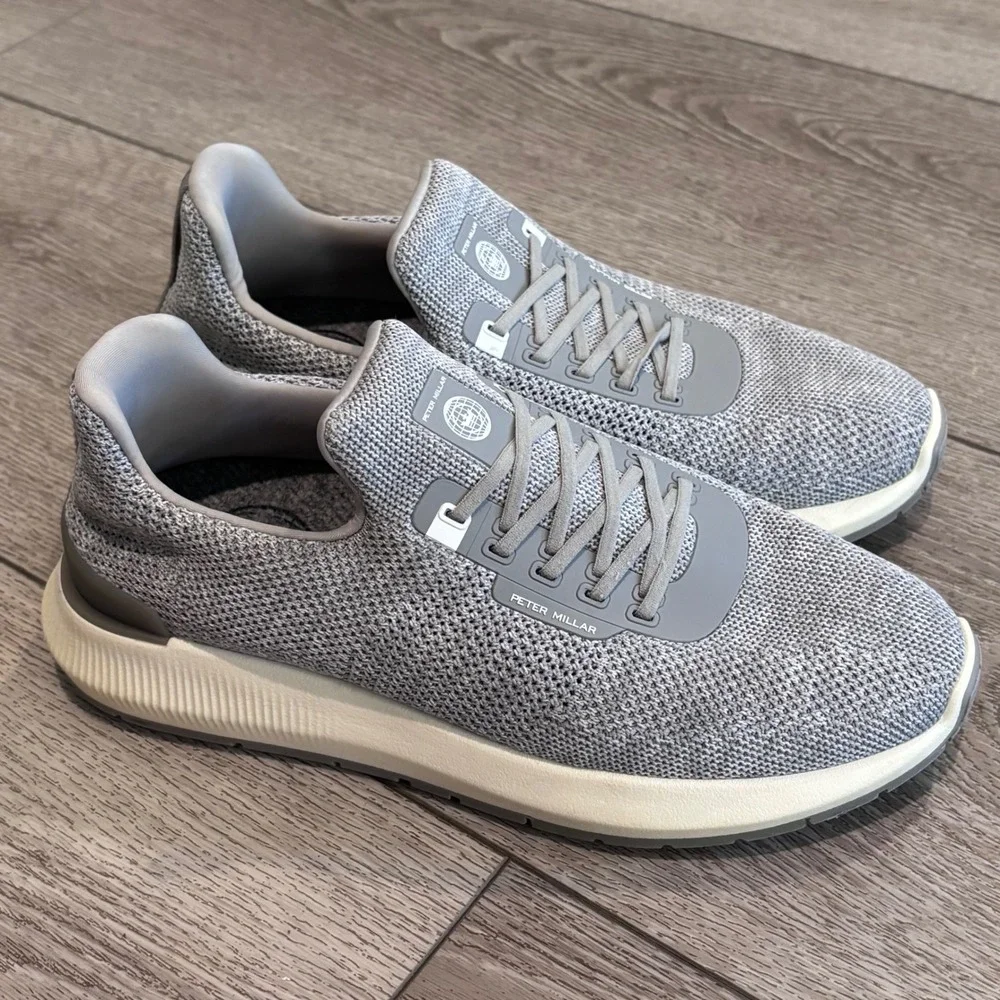 Peter Millar Hyperlight Apollo Mens 8.5 Grey Knit Sneakers Running Shoes Casual